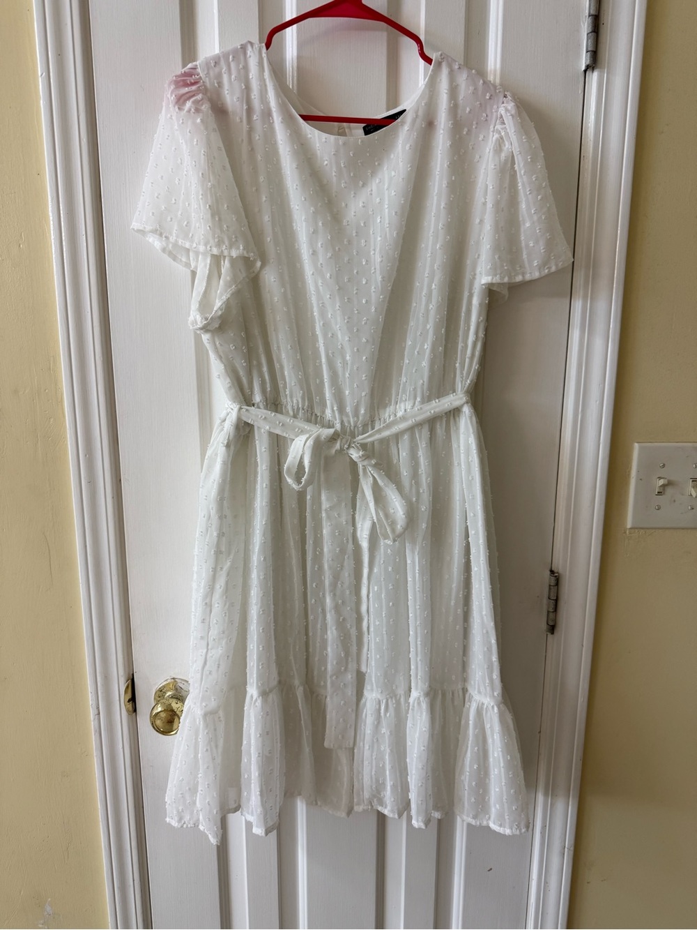SHEIN White Swiss Dot Tie-Waist Midi Dress